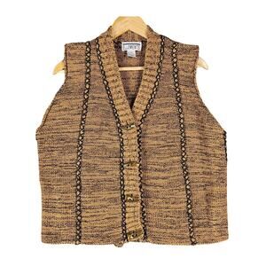 KNITWARE ELLEMENTS BROWN & BLACK TEXTURED KNIT BUTTON-UP VEST – SIZE LARGE